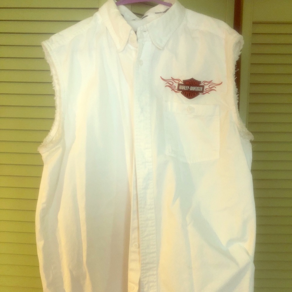 Mens XL Harley Davidson Denim Cutoff Shirt